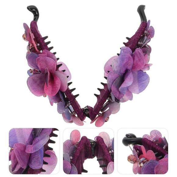Women\'s Purple Resin Hair Clip Ponytail Holder Updo Accessory main image 4